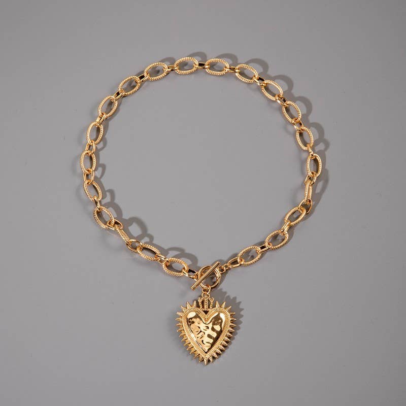 Accessories, Necklaces - SPIKED HEART CHUNKY CHAIN TOGGLE NECKLACE | 40NK9575 - - Cultured Cloths Apparel