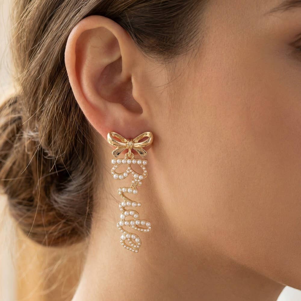 Accessories, Earrings - Pearl Pave Bride And Bow Stud Dangle Earrings - GD - Cultured Cloths Apparel