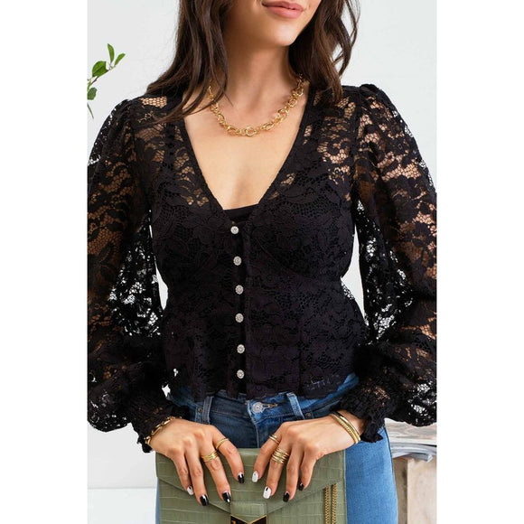 Women's Long Sleeve - Lace Cropped Top -  - Cultured Cloths Apparel