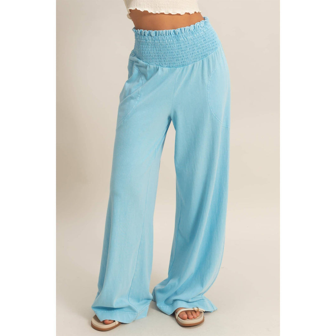Mineral Washed Wide-Leg Smocked Waist Pants