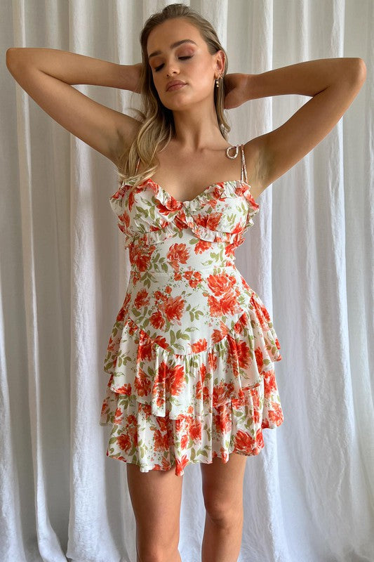 Women's Dresses - Floral Printed Tiered Mini Dress -  - Cultured Cloths Apparel
