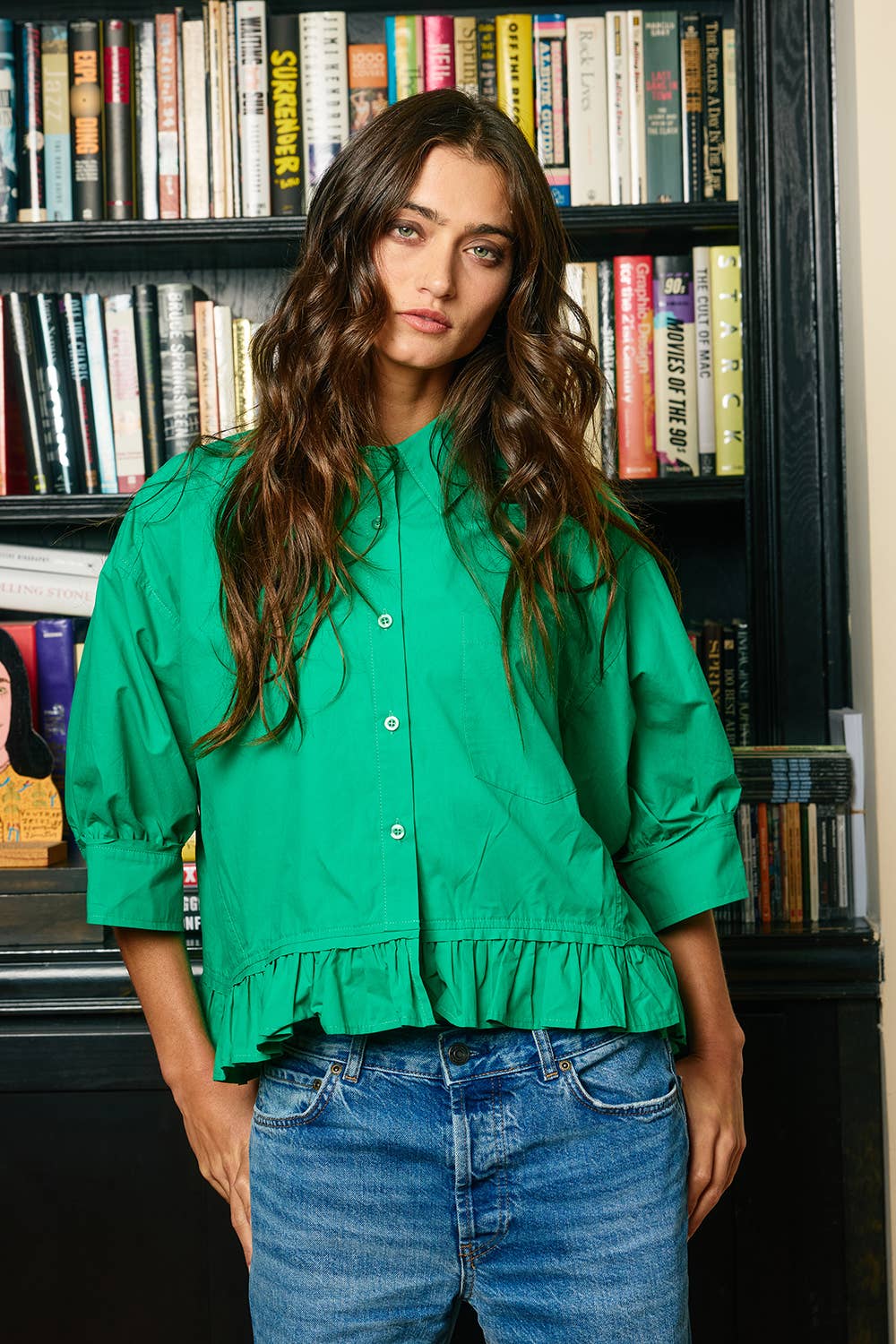 Women's Short Sleeve - Ruffled Hem Solid Poplin Blouse Shirt Top - - Cultured Cloths Apparel