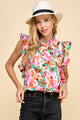 Women's Sleeveless - Floral Top with Ruffled Neck and Sleeves Top -  - Cultured Cloths Apparel