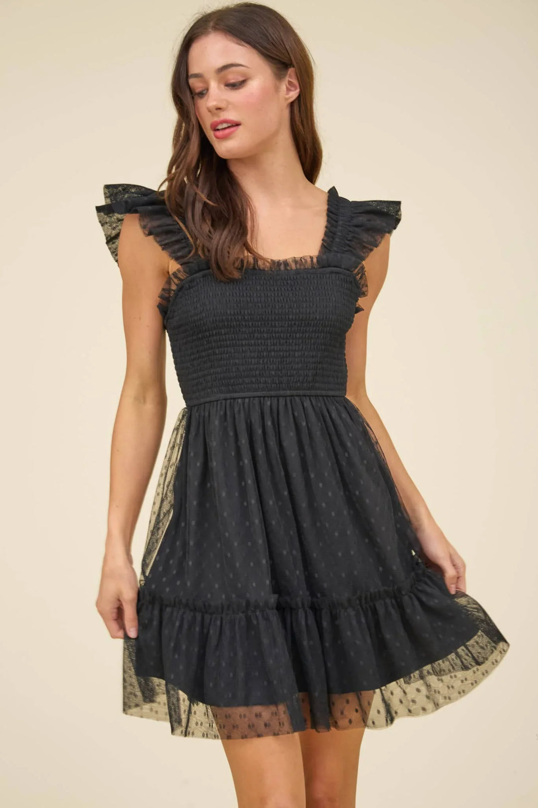 POLKA DOT CHIFFON SMOCKED RUFFLE DETAIL MINI DRESS Cultured Cloths Apparel & Accessories POLKA DOT CHIFFON SMOCKED RUFFLE DETAIL MINI DRESS Cultured Cloths Apparel & Accessories