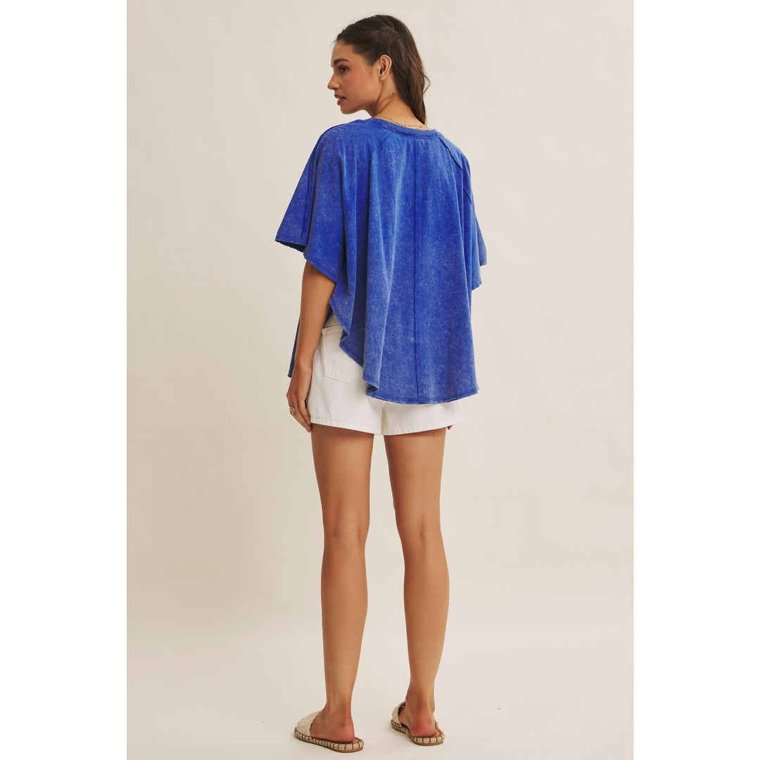 Women's Short Sleeve - EASY DRAPE MINERAL-WASHED PONCHO-LIKE COTTON JERSEY TOP - - Cultured Cloths Apparel