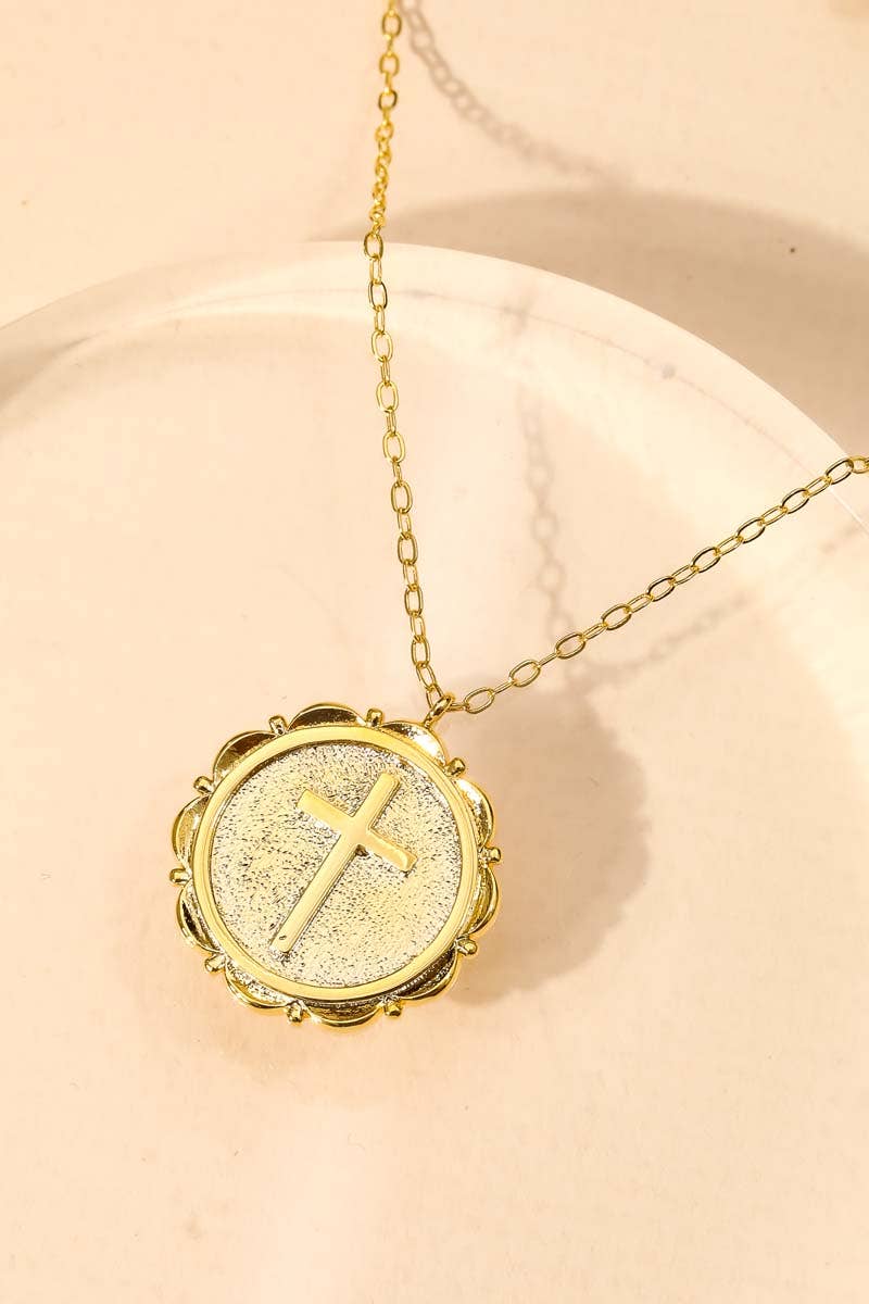 Accessories, Necklaces - Circle Cross Coin Pendant Necklace - - Cultured Cloths Apparel