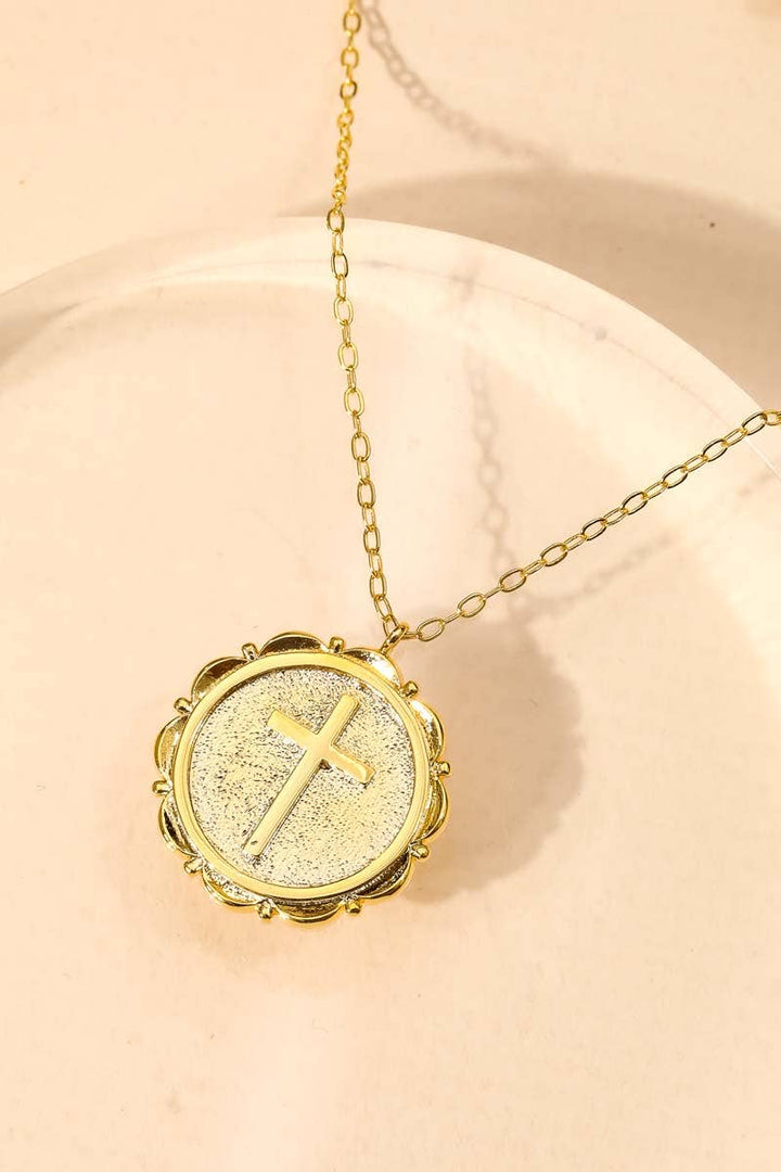 Accessories, Necklaces - Circle Cross Coin Pendant Necklace - - Cultured Cloths Apparel