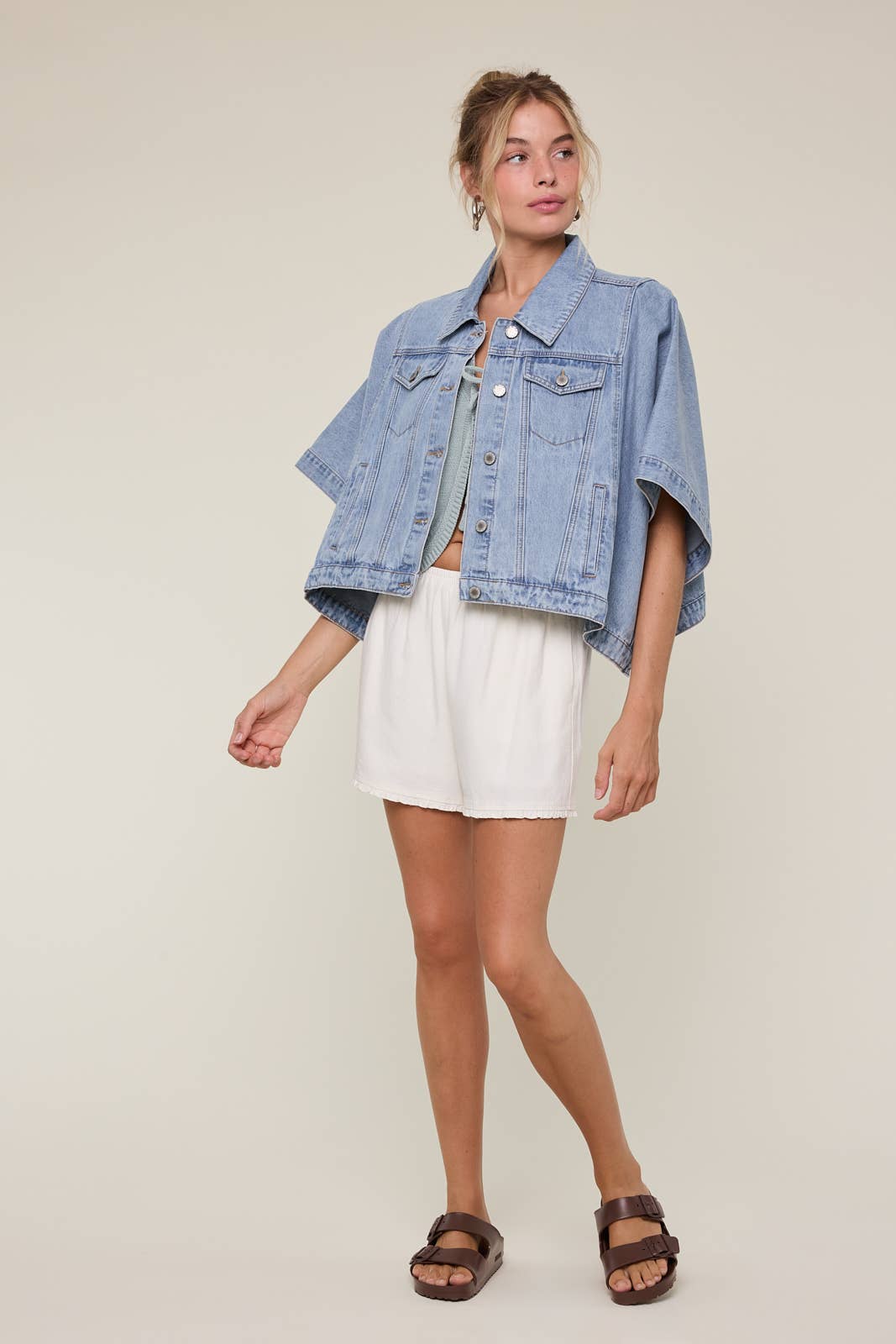 SHORT SLEEVE OVERSIZED DENIM PONCHO JACKET / WL25-12318
