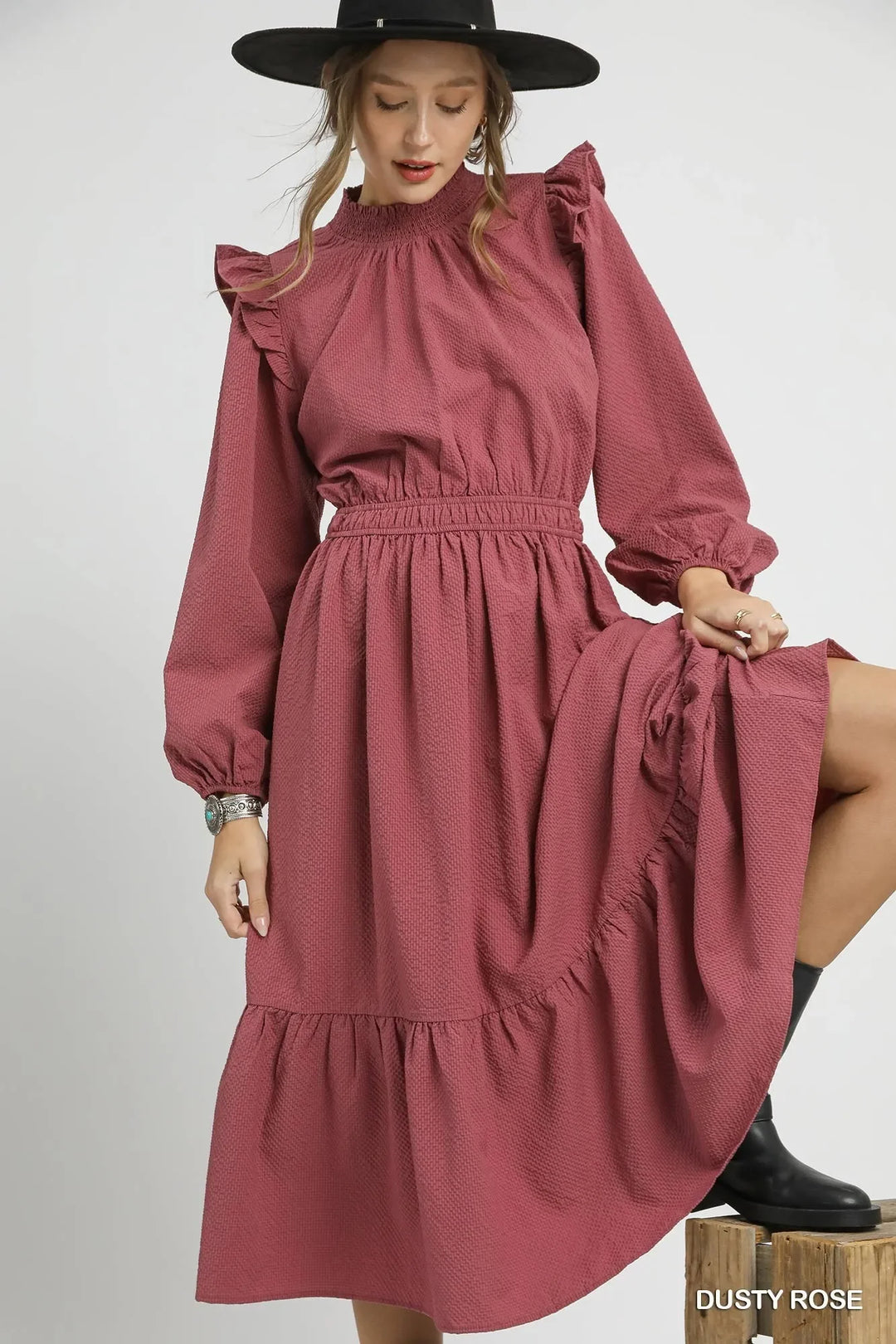 umgee red dress Umgee Women's Red Dress Long Sleeve Drop Waist Size L WD2-45