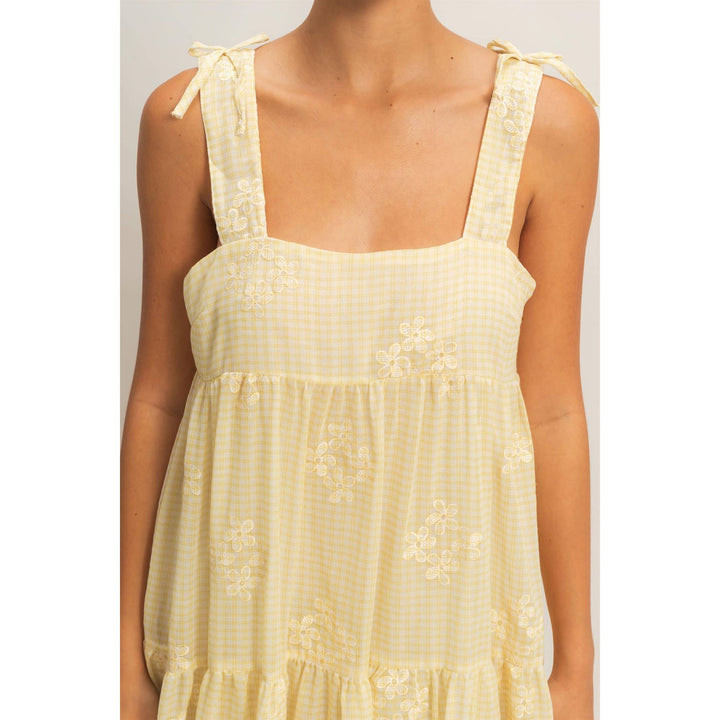Dresses - Tiered Gingham Dress With Embroidery - - Cultured Cloths Apparel