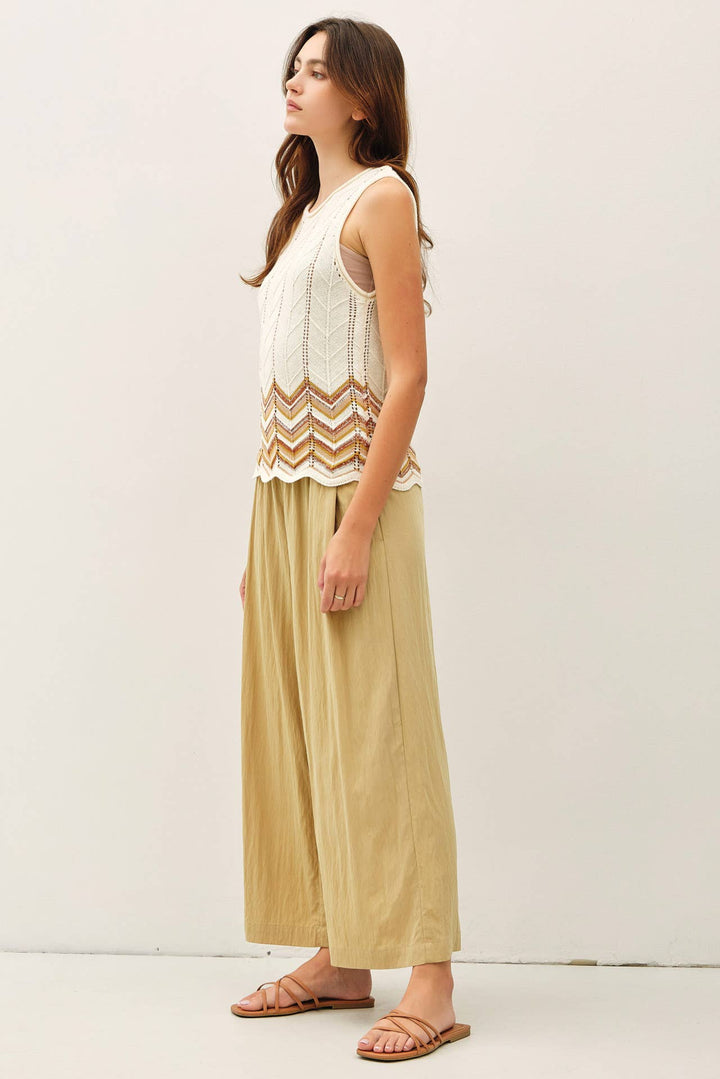 Pants - CRINKLED WIDE LEG CROPPED PULL ON PANTS - - Cultured Cloths Apparel