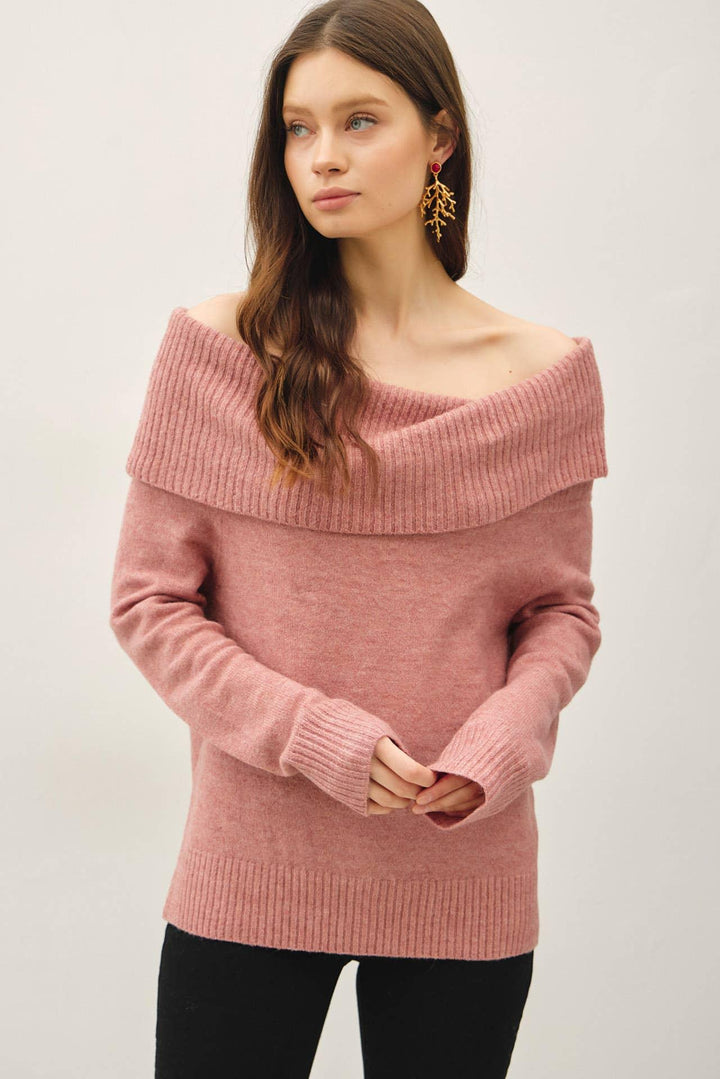 ROLL OVER OFF THE SHOULDER WOOL BLEND SWEATER
