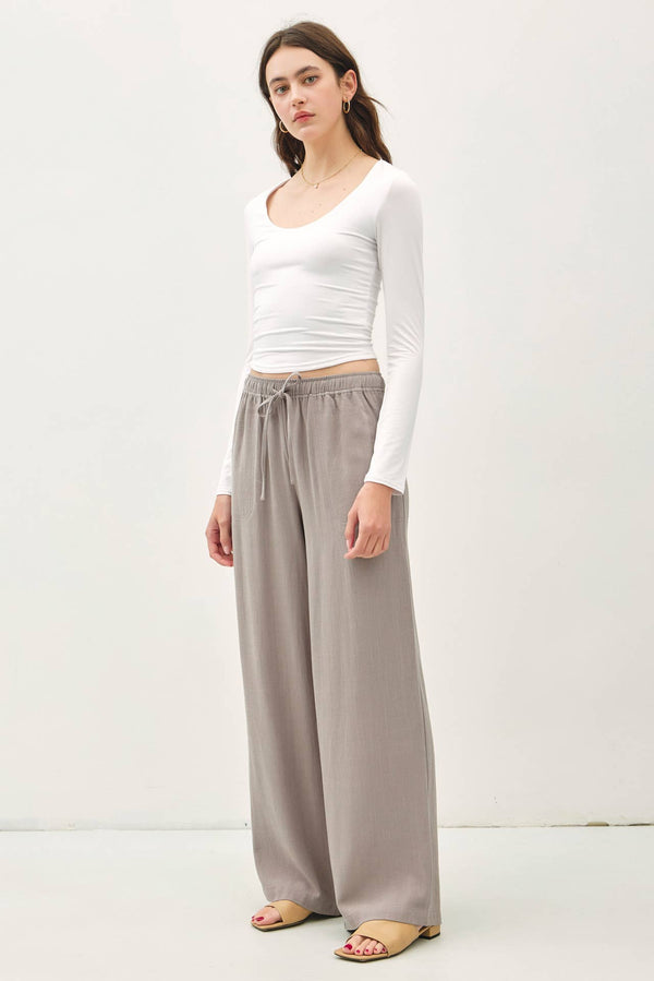 Denim - Linen Blend Wide Leg Pants - Earth Grey - Cultured Cloths Apparel