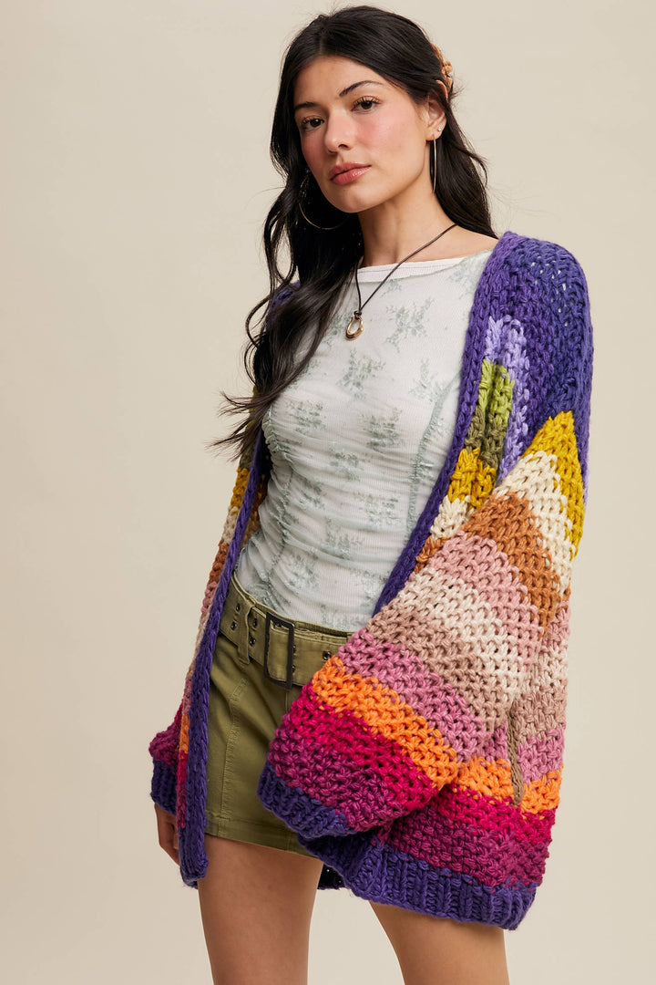 Women's Sweaters - Rainbow Hand-Crochet Open Cardigan - - Cultured Cloths Apparel