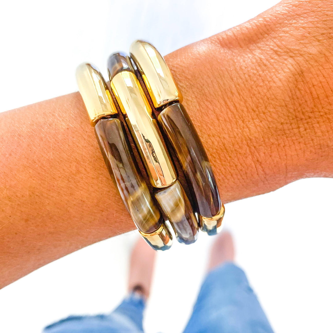 Accessories, Bracelets - Gold Acrylic Tube Bamboo Bracelets - - Cultured Cloths Apparel
