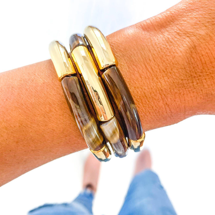 Accessories, Bracelets - Gold Acrylic Tube Bamboo Bracelets - - Cultured Cloths Apparel