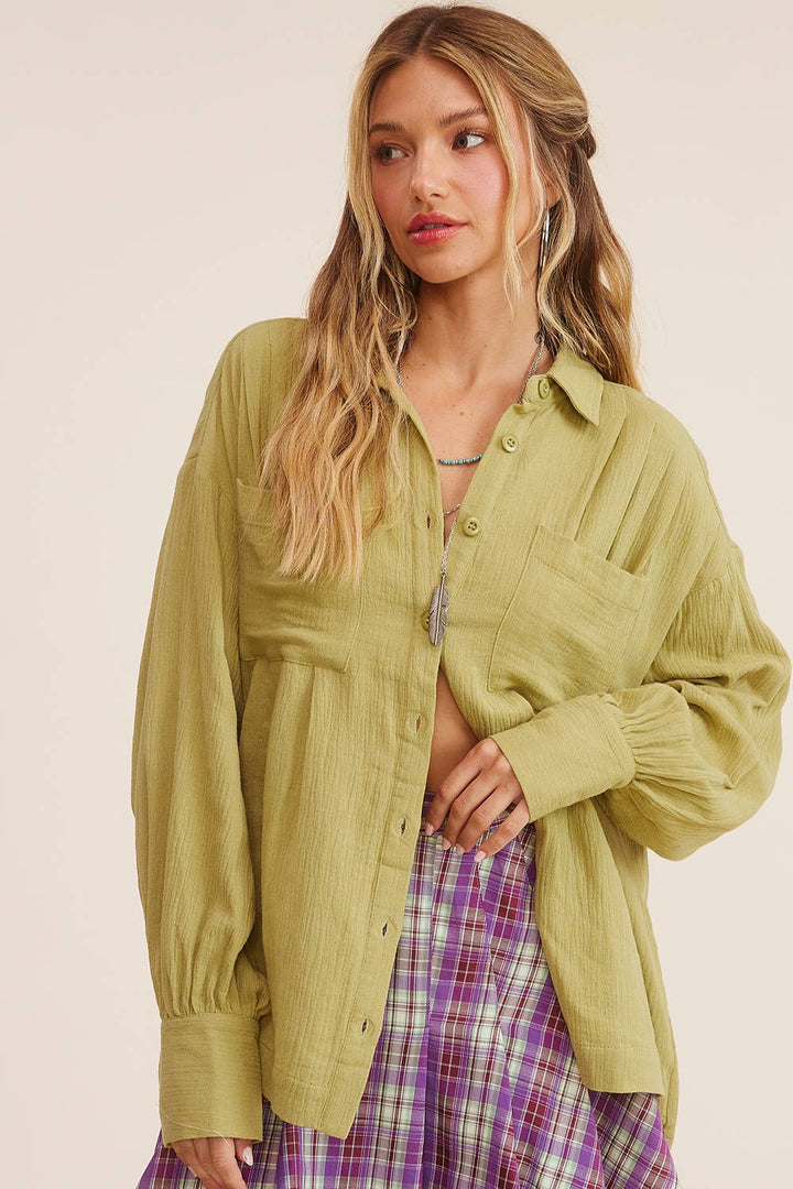 Women's Long Sleeve - Gauze Button-Down Shirt - - Cultured Cloths Apparel