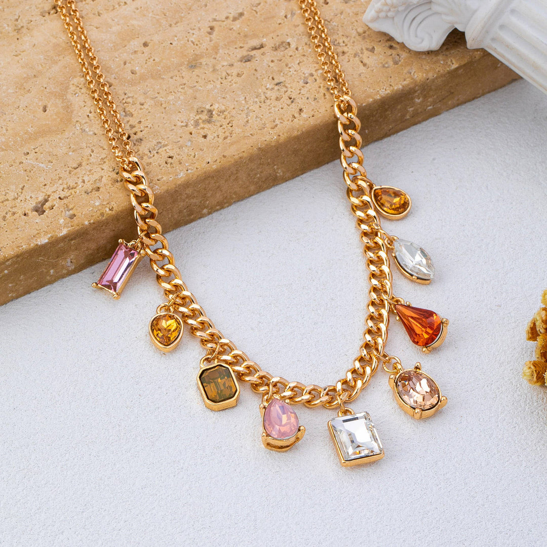 Accessories, Necklaces - Multi-Shape Earth Tone Crystal Charm Necklace | 80N93404 - - Cultured Cloths Apparel