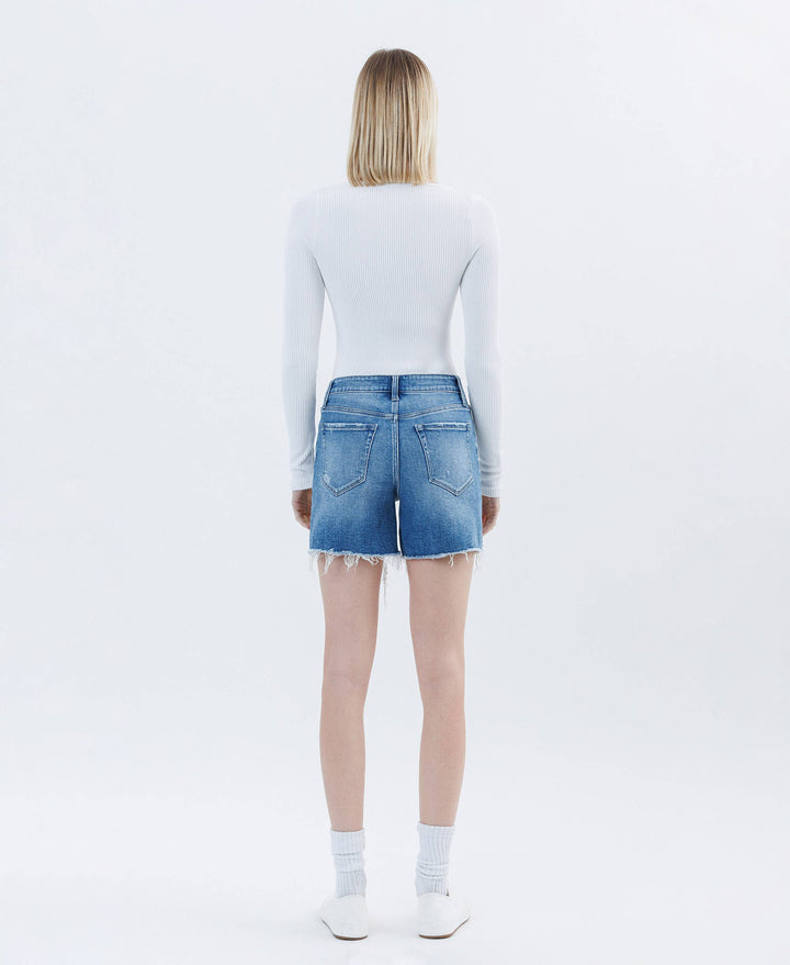 - HIGH RISE RAW HEM BOYFRIEND SHORTS T6753 - - Cultured Cloths Apparel