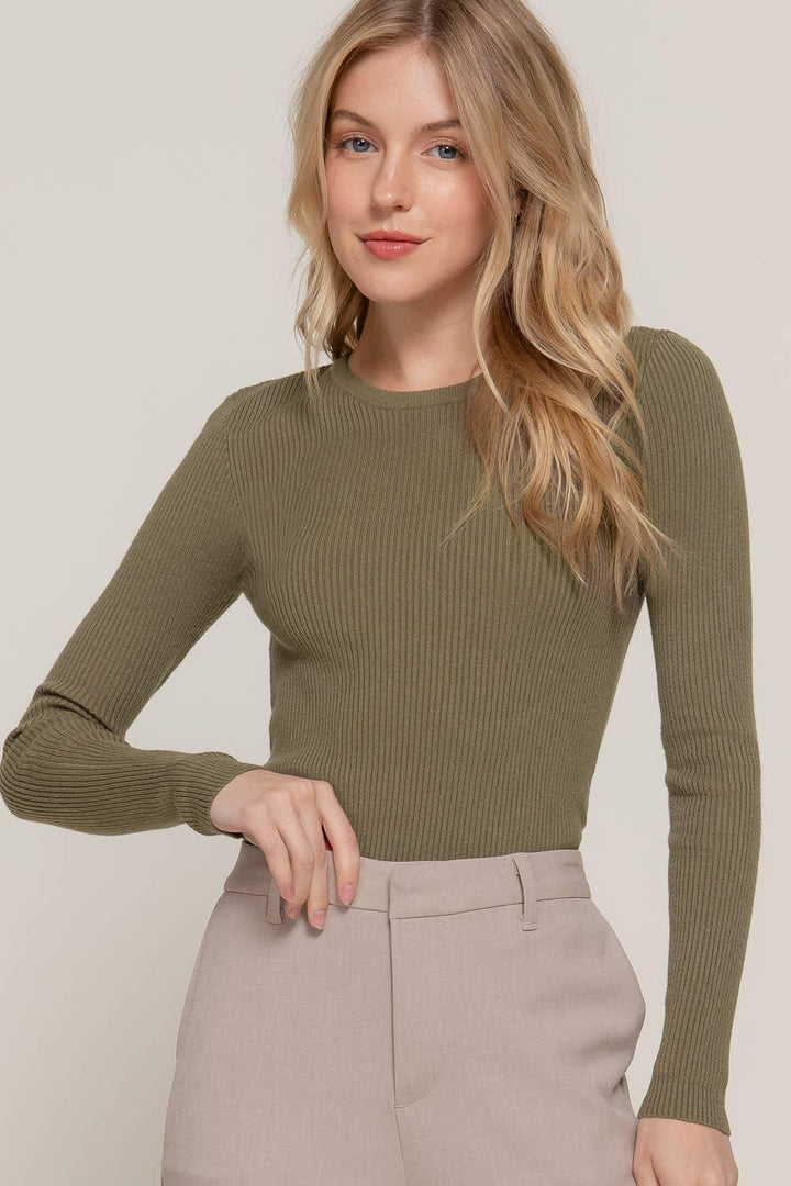 Women's Sweaters - Long Sleeve Crew Neck Viscose Rib Sweater - - Cultured Cloths Apparel