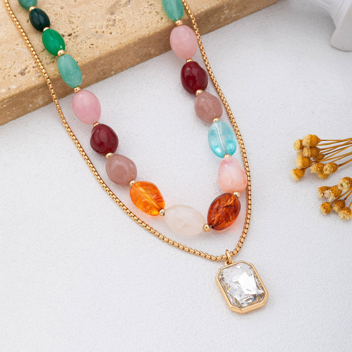 Accessories, Necklaces - Multi-Color Stone & Crystal Pendant Necklace | 80N92955 - - Cultured Cloths Apparel