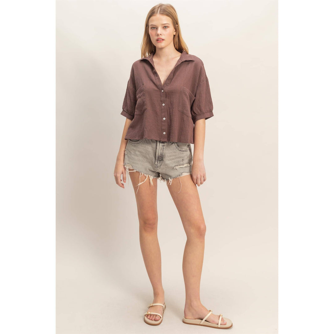 Women's Short Sleeve - Textured Button-Up Shirt - - Cultured Cloths Apparel