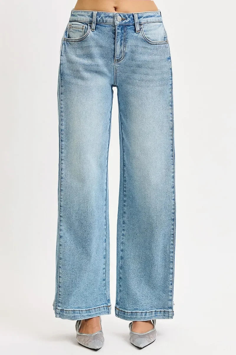 Denim - RISEN Mid Rise Wide Barrel Transferable Leg Snap Jeans - - Cultured Cloths Apparel