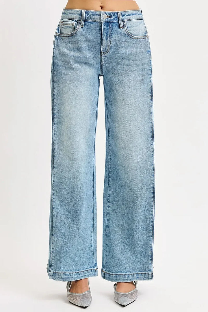 Denim - RISEN Mid Rise Wide Barrel Transferable Leg Snap Jeans - - Cultured Cloths Apparel