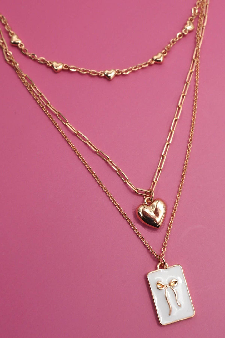 Accessories, Necklaces - SQUARE BOW EPOXY CHARM LAYERED NECKLACE | 80N91936 - GOLD - Cultured Cloths Apparel