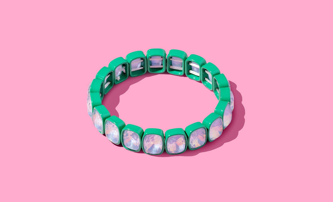 Accessories, Bracelets - Enamel Stretch Bracelet - Square Gems - Layla - Asst Colors - - Cultured Cloths Apparel
