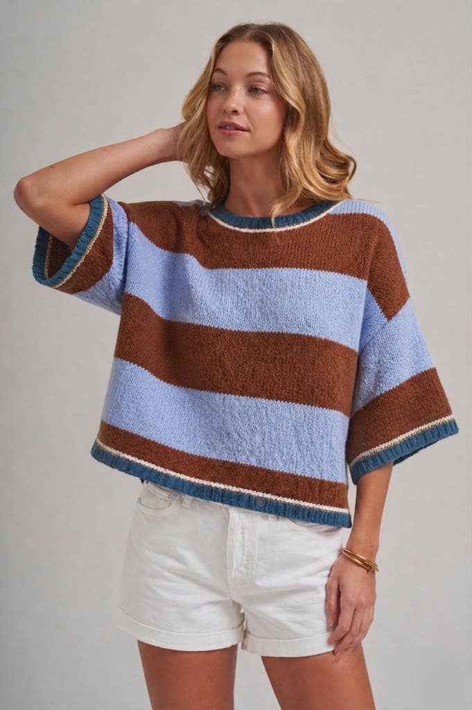 WIDE STRIPE LOOSE FIT DROP SHOULDER SWEATER TOP