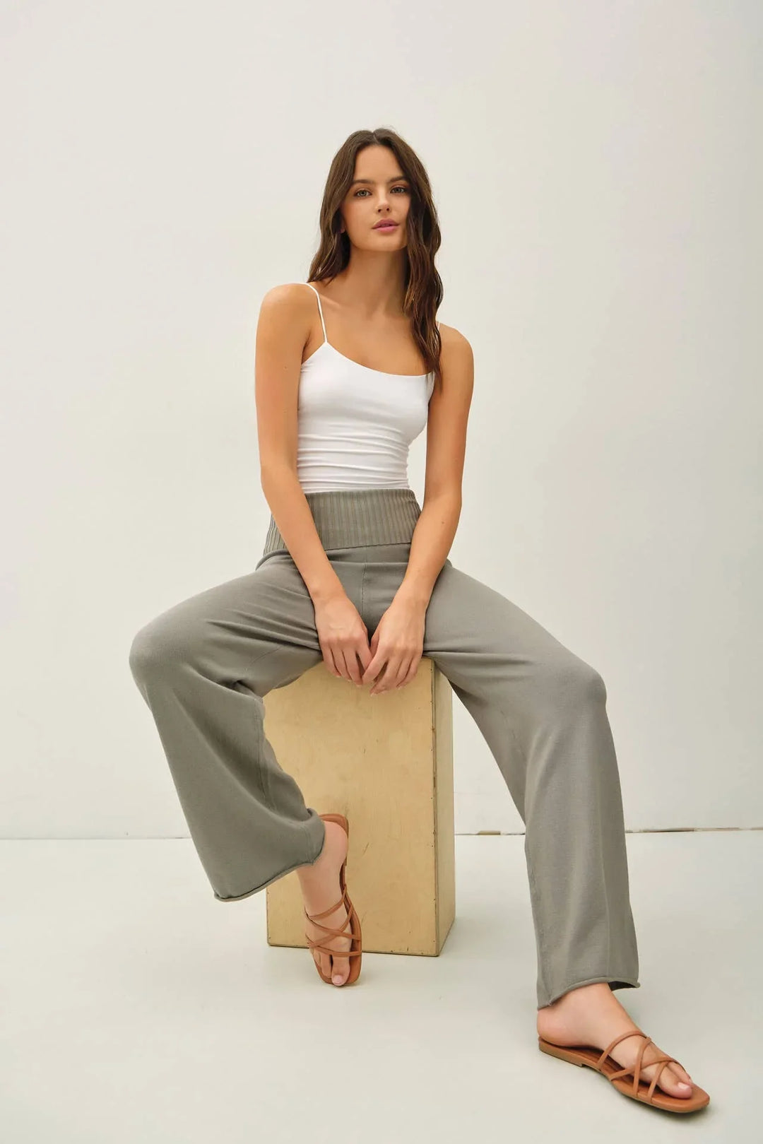 FINE KNIT FOLD OVER RIBBED WAIST SWEATER PANTS