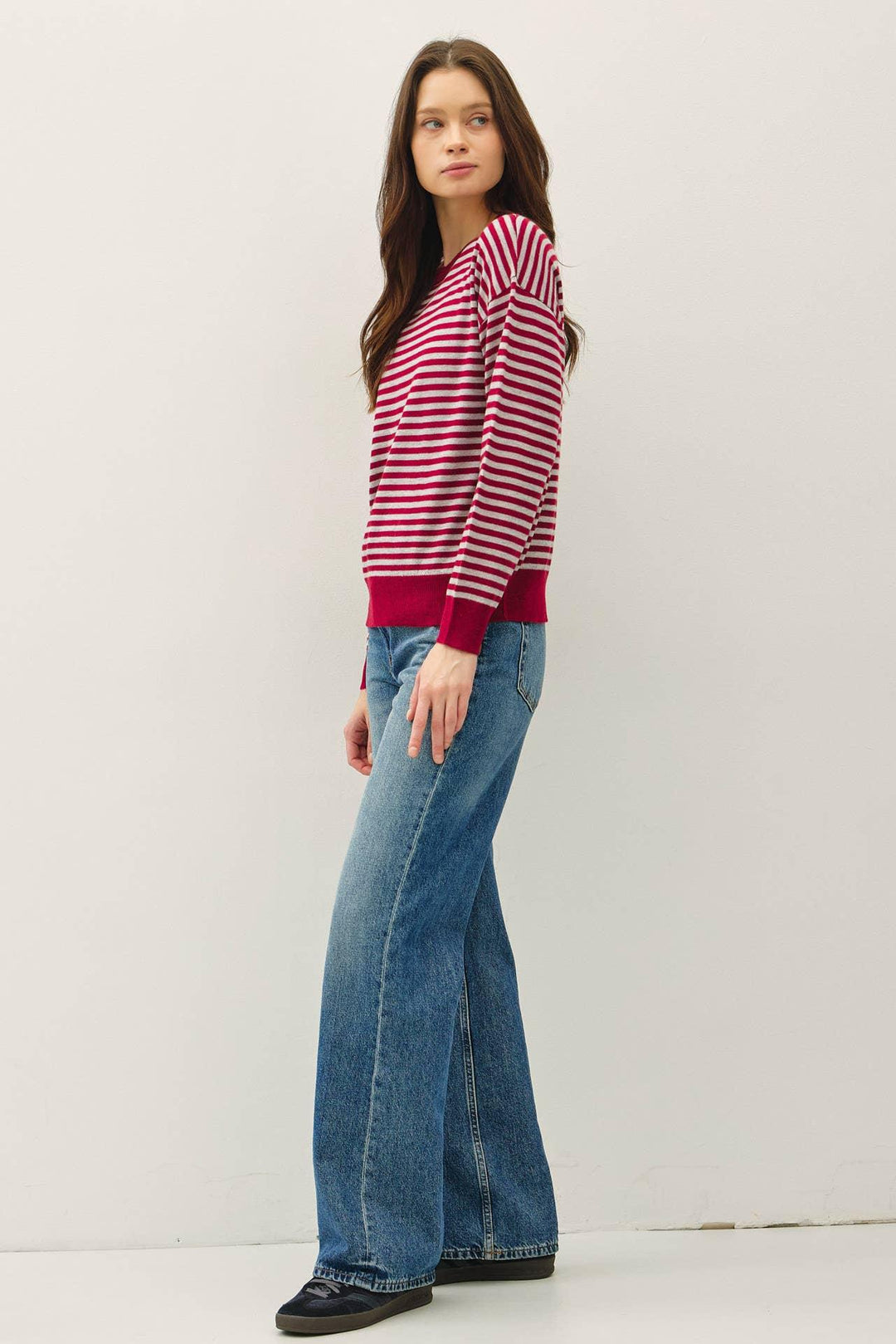 WOOL BLENDED STRIPED SWEATER TOP