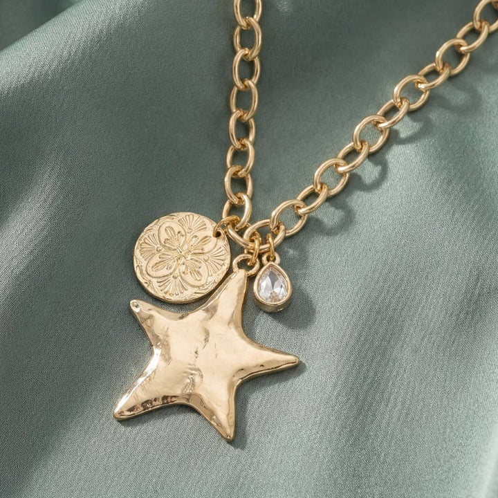 Accessories, Necklaces - Star And Coin Pendant Oval Chain Necklace - - Cultured Cloths Apparel