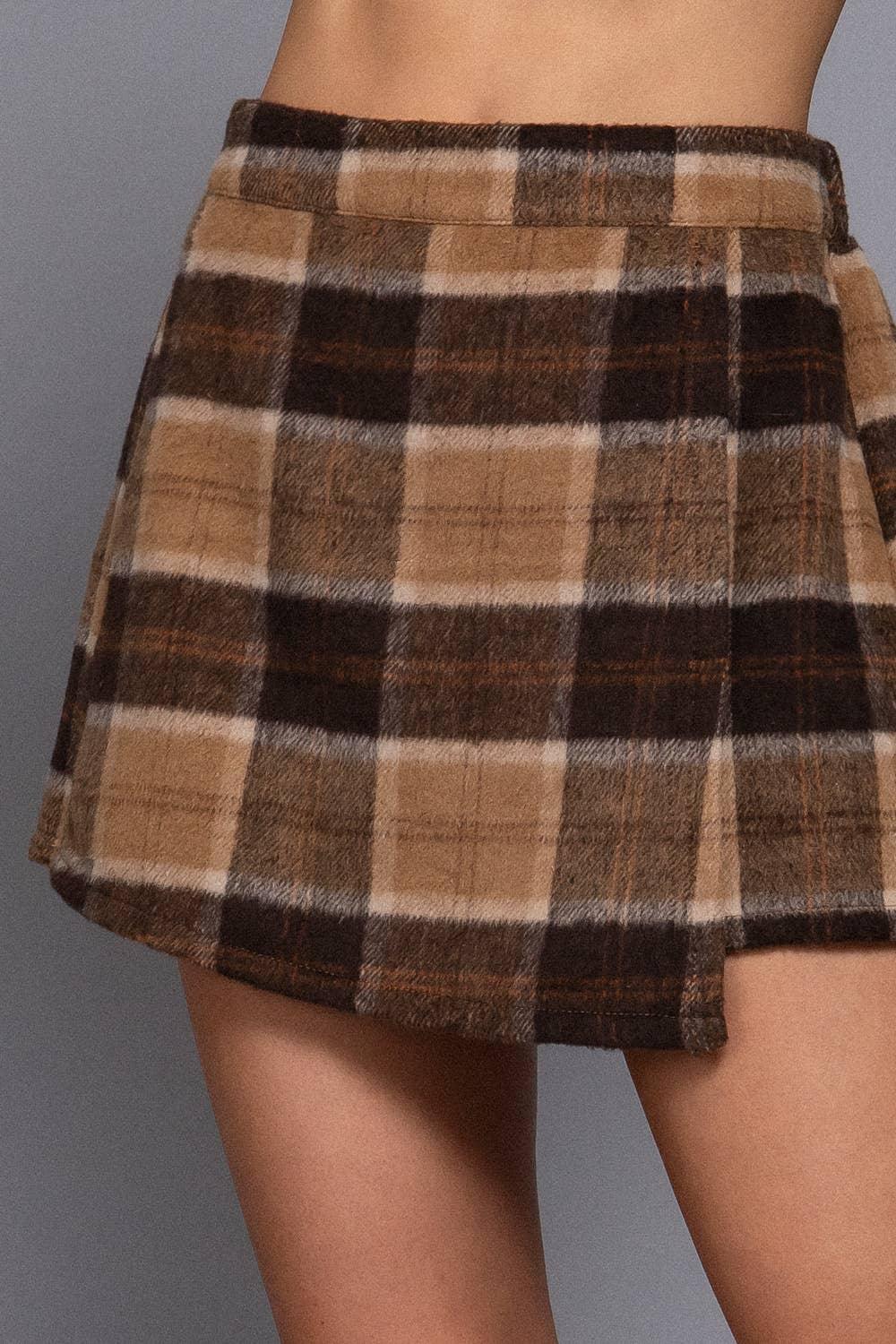 Women's Skirts - Front Wrap Plaid Short Pants - SMALL - Cultured Cloths Apparel