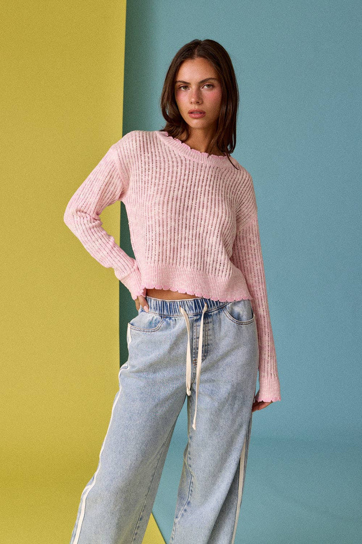 Women's Sweaters - Open Knit Scallop Edge Sweater - - Cultured Cloths Apparel