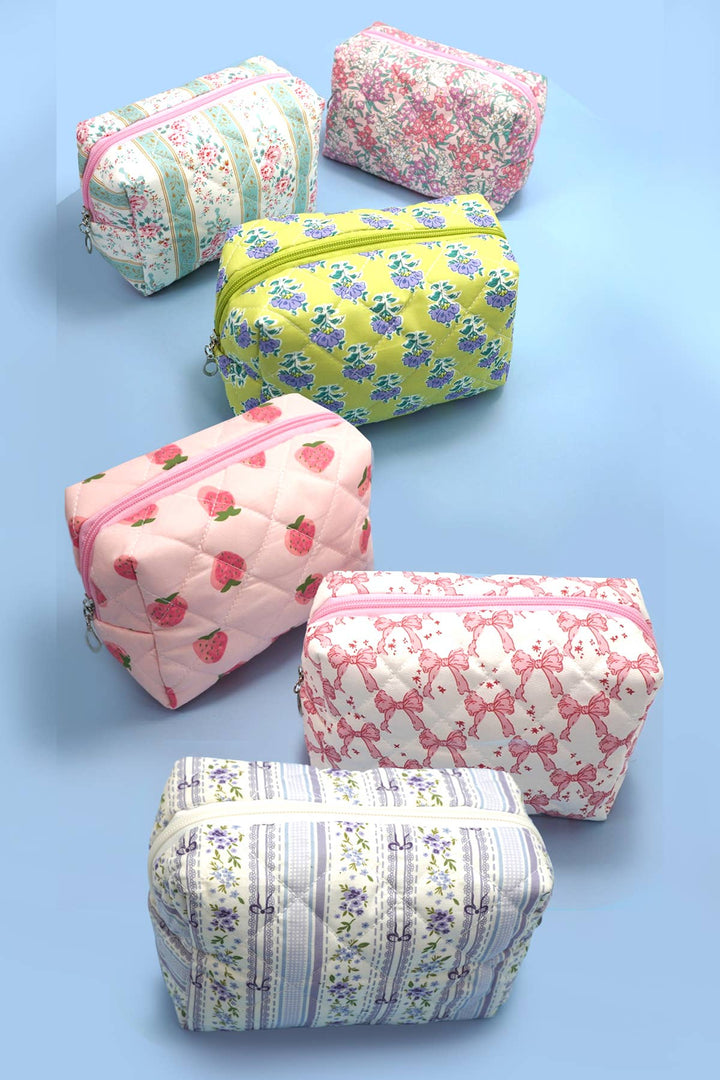 FLORAL TOILE PATTERN MAKEUP COSMETIC POUCH BAG
