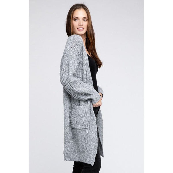Outerwear - Twist Knitted Open Front Cardigan With Pockets -  - Cultured Cloths Apparel