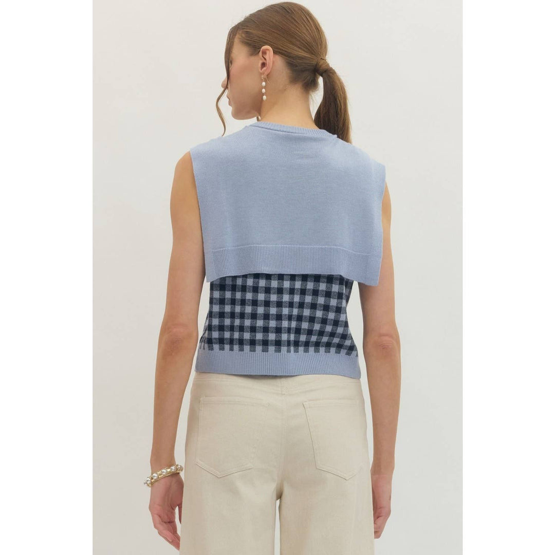Women's Sleeveless - Gingham sleeveless sweater knit top - - Cultured Cloths Apparel