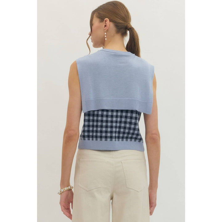 Women's Sleeveless - Gingham sleeveless sweater knit top - - Cultured Cloths Apparel