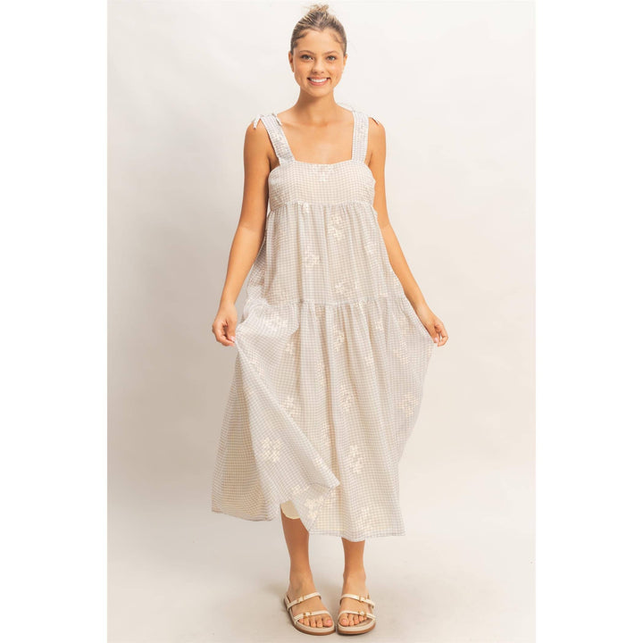 Dresses - Tiered Gingham Dress With Embroidery - - Cultured Cloths Apparel
