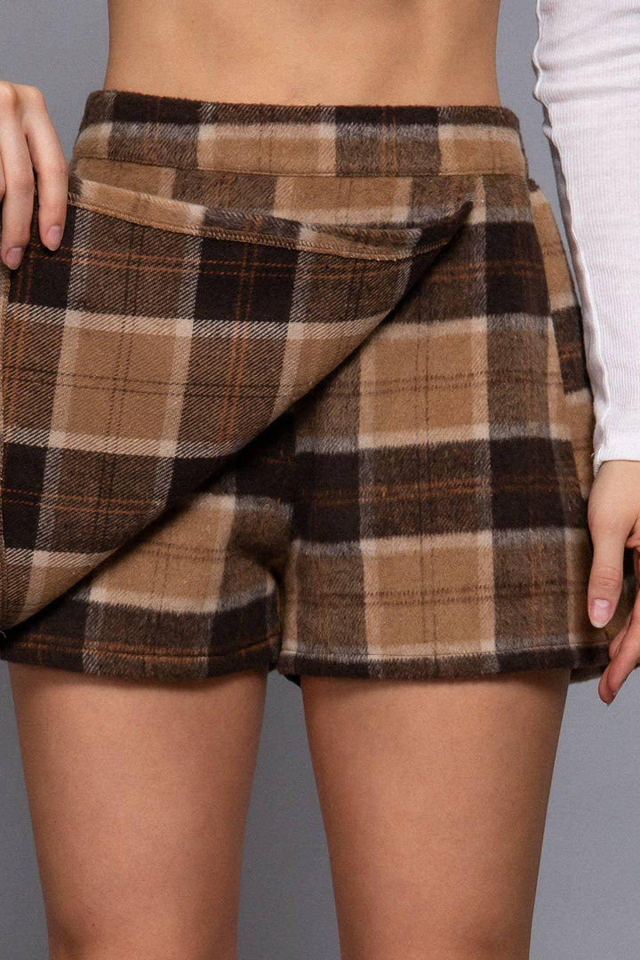 Women's Skirts - Front Wrap Plaid Short Pants - - Cultured Cloths Apparel