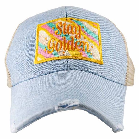 Accessories, Hats - Stay Golden Patch Trucker Denim Hat -  - Cultured Cloths Apparel