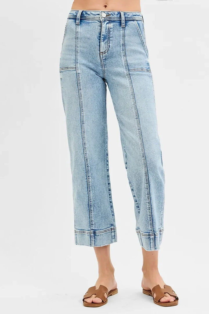 Denim - RISEN Full Size High Rise Crop Wide Front Seam Detailed Jeans Plus Size - - Cultured Cloths Apparel