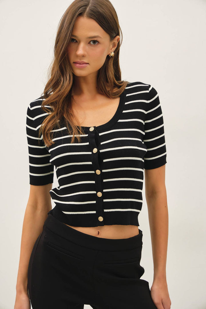 STRIPED SHORT SLEEVE CARDIGAN