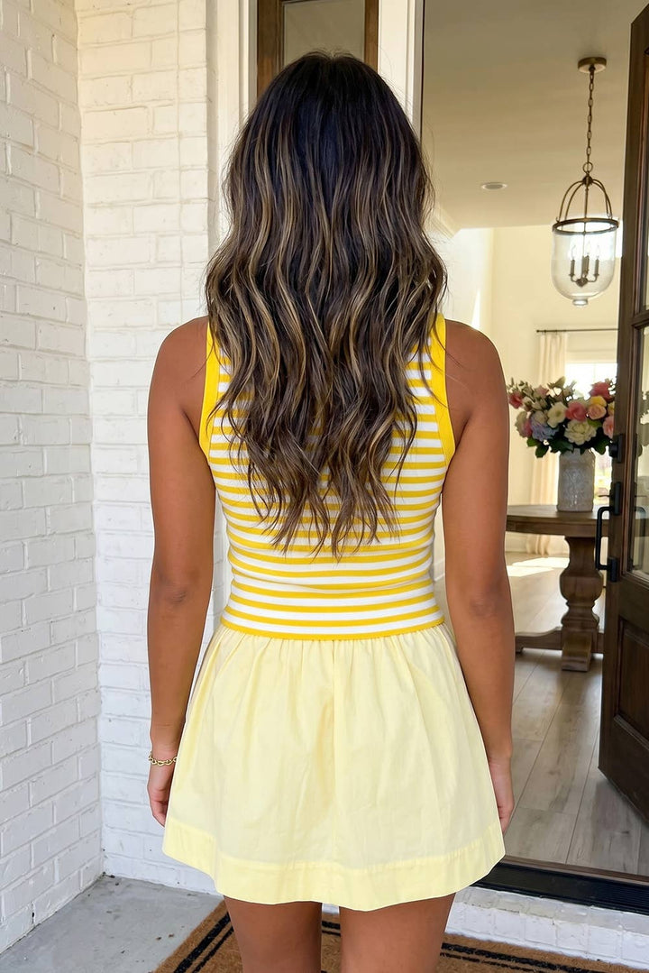 Striped Tank Ruffle Mini Skirt Set (S-XL)