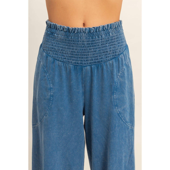 Mineral Washed Wide-Leg Smocked Waist Pants