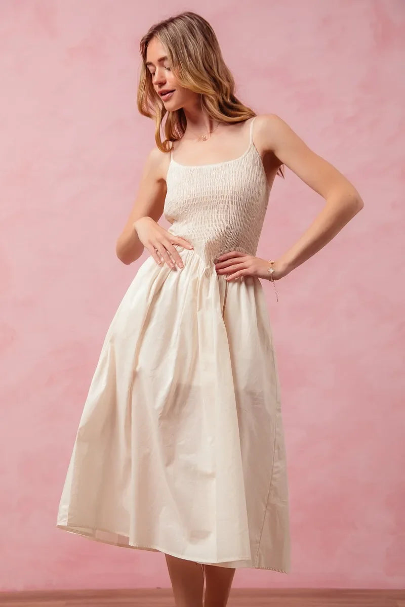 Women's Dresses - SO ME Smocked Sleeveless Casual Everyday Dress With Slit - - Cultured Cloths Apparel