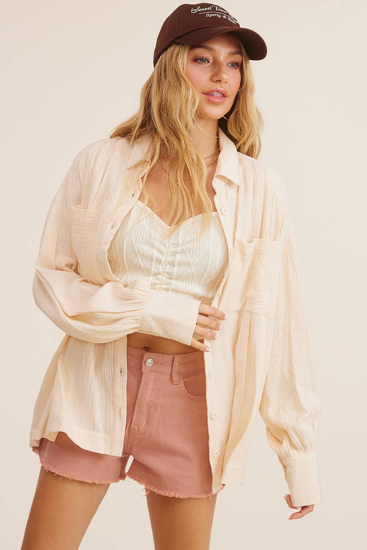 Women's Long Sleeve - Gauze Button-Down Shirt - - Cultured Cloths Apparel