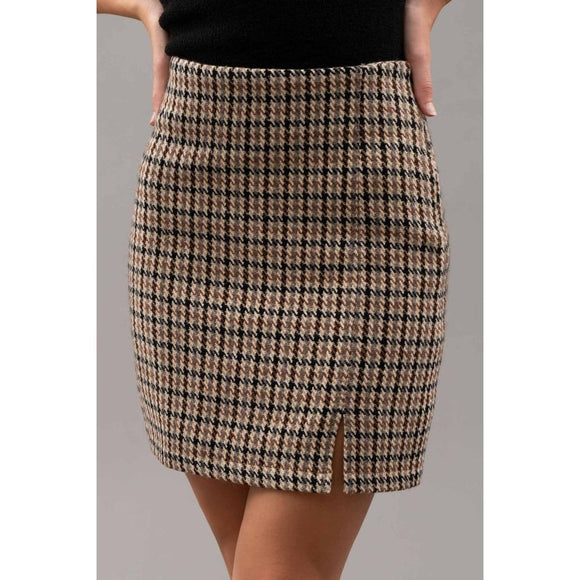Women's Skirts - Mini Slit Houndstooth Skirt -  - Cultured Cloths Apparel